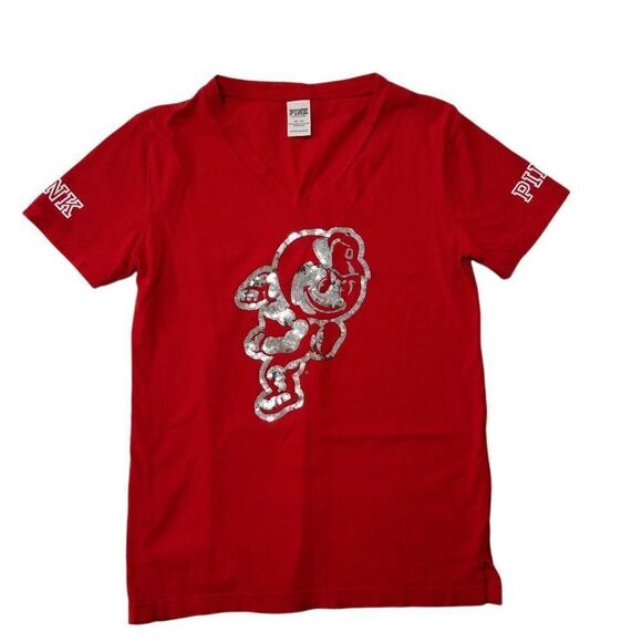 Ohio State Buckeyes T Shirt XS Victoria’s Secret Pink Brutus Sequins Top - Picture 1 of 10